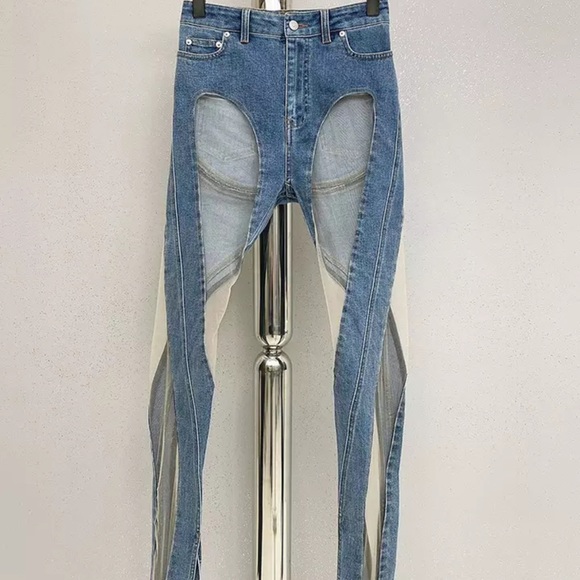 Twisted blue denim sheer pants (SOLD) - Picture 3 of 8